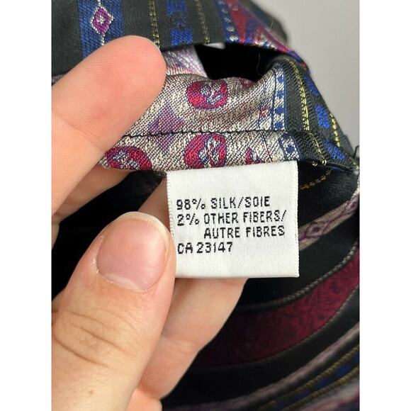 TALBOTS 12 Silk Tapestry Button Front Jacket Top Geometric Stripe Paisley Purple - Picture 5 of 5